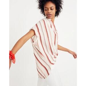 Madewell Central Shirt Albee Striped Large Gauzy oversized rusted clay red white